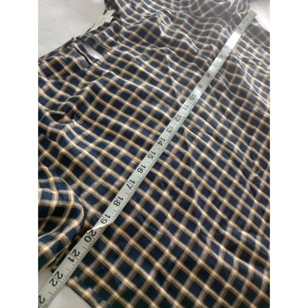 NWT LOFT Ann Taylor Women's L Navy & gold loose fit plaid blouse long sleeve top - Picture 7 of 8